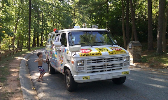 Kids walk....no...run...to the ice cream truck in Vinings!