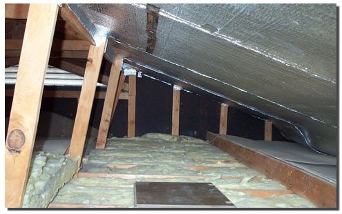 Radiant barriers in an attic.