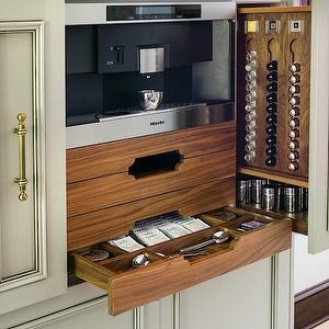 This beautiful built-in coffee systems keeps everything in one place. photo credit: Atlanta Homes & Lifestyles